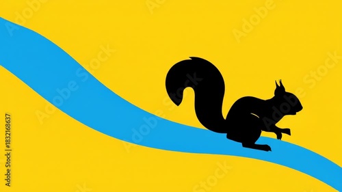 Squirrel on a River - A Vibrant Yellow and Blue Flag Design.