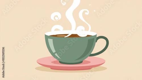 Steaming Hot Coffee Cup on Saucer Animation.