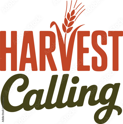Harvest calling autumnal typography design with wheat icon symbolizing agricultural abundance