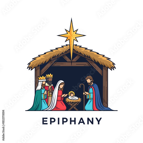 Nativity Scene with Three Wise Men and Baby Jesus.