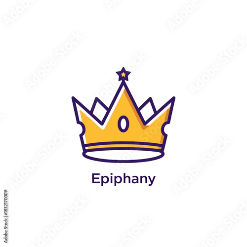 Golden Crown with Star Icon Representing Epiphany.