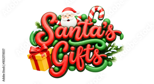 Santa's Gifts festive design, holiday cheer, Christmas celebration with candy cane and present