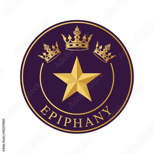 Golden Star and Crowns Emblem Epiphany Symbol.