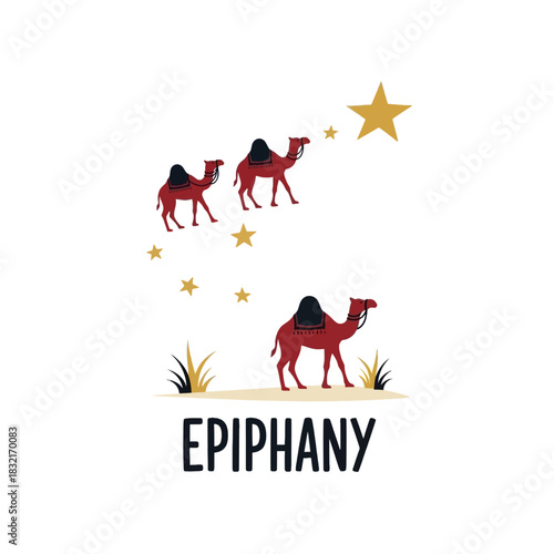 Three Wise Men Camels Following Star Epiphany Religious Celebration.
