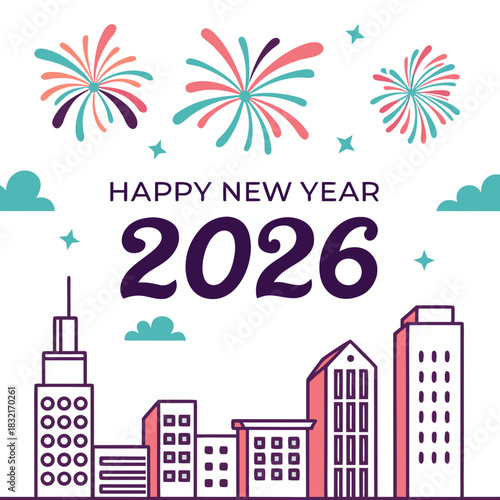 Colorful vector city skyline icons illustration