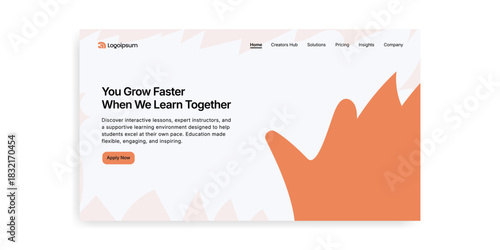 Website interface showing text you grow faster when we learn together and apply now button