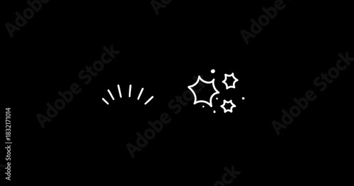 Hand-drawn animated Icons set. Shining Stars Animation, doodle cartoon twinkling sticker with glitter burst effect. Magic glitter line stars, sparkle motion on transparent background, 4K.