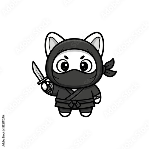 Cute Ninja Cat Ready for Stealthy Adventures with a Katana.