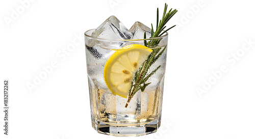 Refreshing gin and tonic with lemon and rosemary