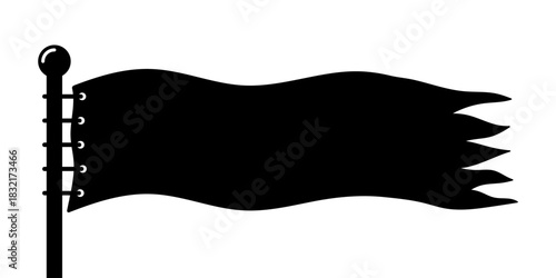 Waving flag icon. Black silhouette. Horizontal front and side views. Vector simple flat graphic illustration. Isolated object on a white background.