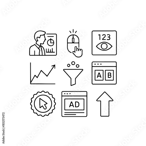 Digital marketing and analytics icons set