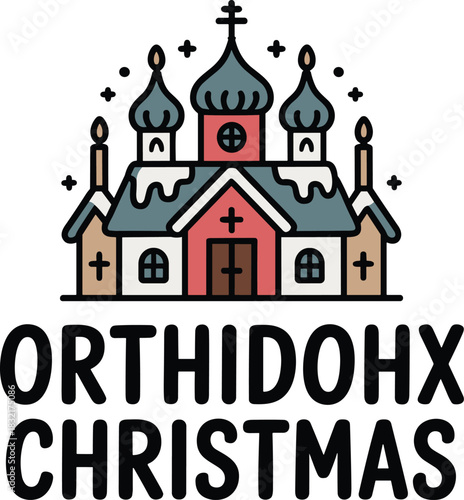 Orthodox winter holiday logo illustration depicting eastern christian church cathedral architecture vector