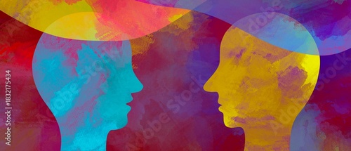 Disegno grafico creativo dialogo tra due persone. Comunicazione. Parlare con pensiero. Telepatia