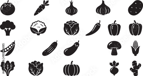 set of different fruits and vegetables