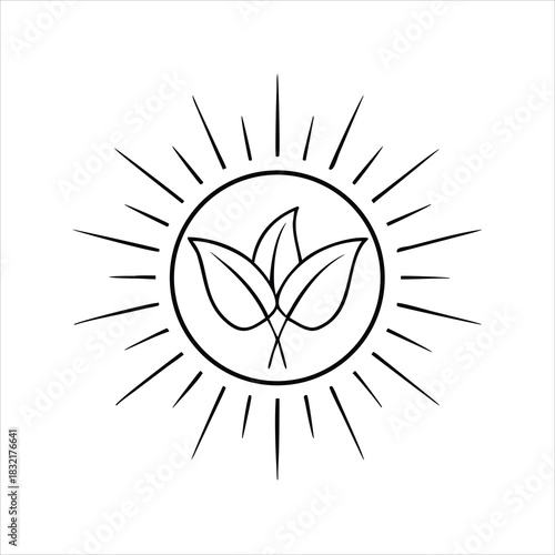Solar Bloom Leaf Badge – Eco Energy Vector Icon
