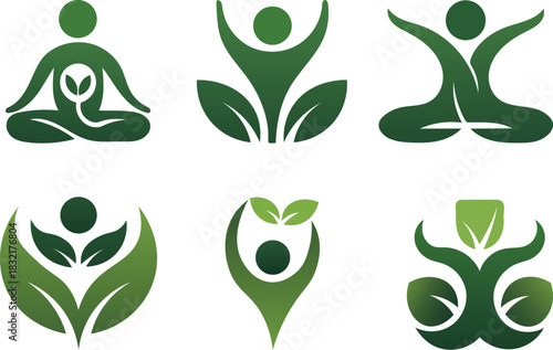 Collection of green nature and wellness logos isolated on