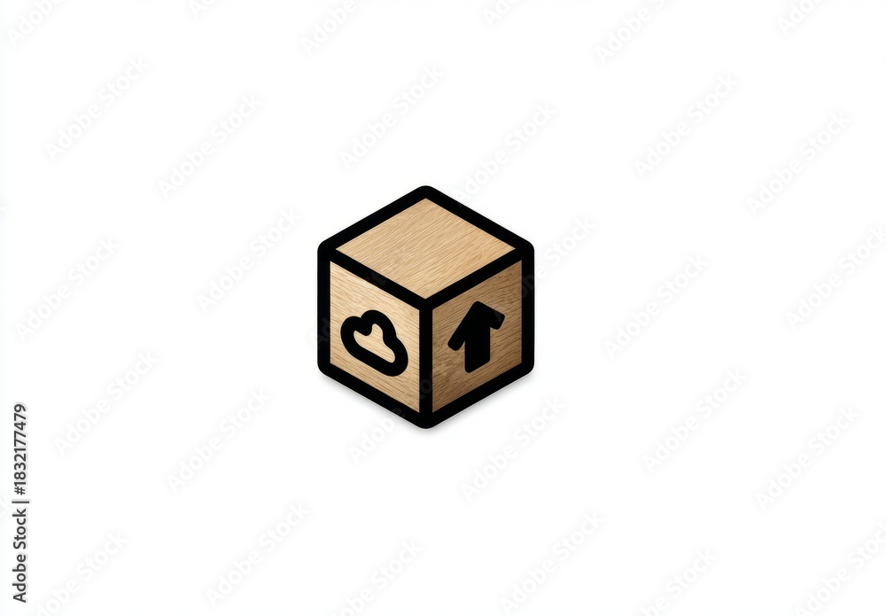 Obraz premium A wooden box with a cloud and an arrow pointing up. Data upload on cloud concept.