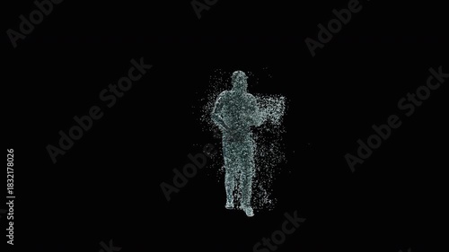 A 3D animated character performs a sword dance with dynamic water splash effects. The clip ends with an alpha matte, making it suitable for creative projects, entertainment, or digital media use.