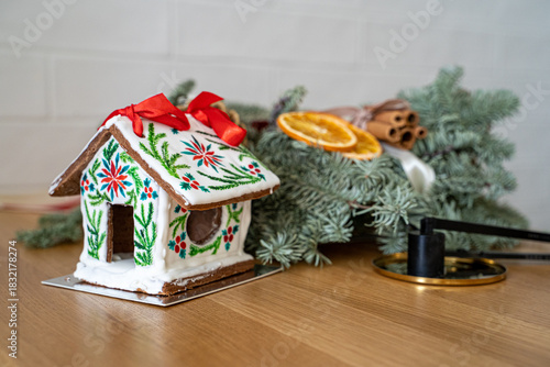 gingerbread house with christmas decoration