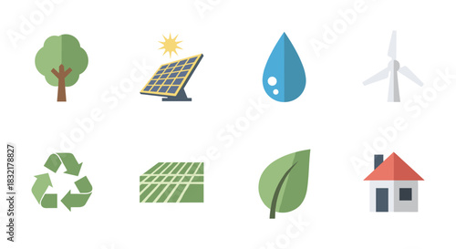 Sustainable energy and eco-friendly icons for green living and renewable solutions