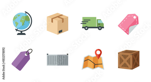 Logistics and shipping icons set with flat design on white background