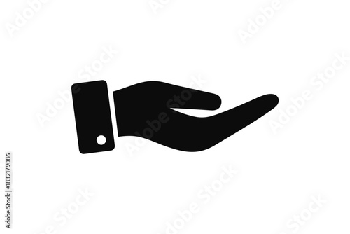 Minimalist hand gesture logo design: open palm icon in black silhouette style