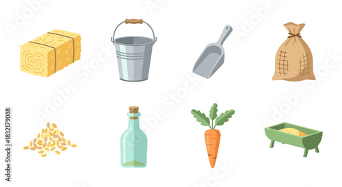 Farm tools and produce: essential objects for agriculture and gardening