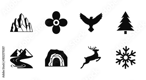 Minimalist nature and wildlife icons set