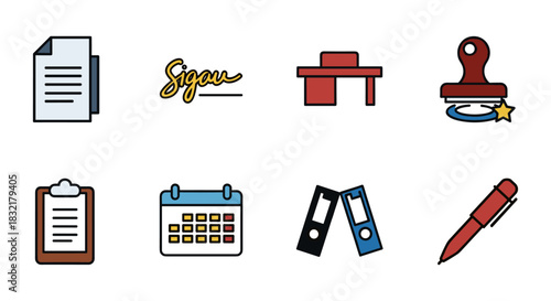 Office essentials icons set: modern and minimalist design for productivity