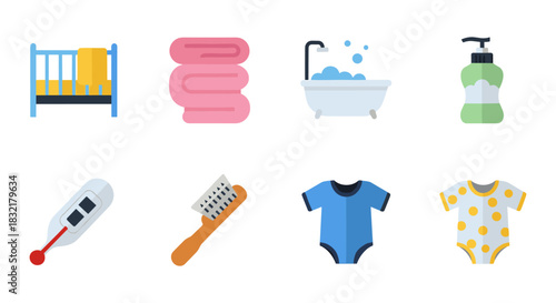 Essential baby care icons in flat design for everyday use