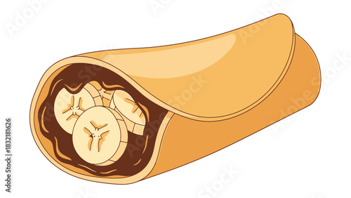 Delicious Rolled Pastry With Chocolate Spread and Fresh Banana Slices leker