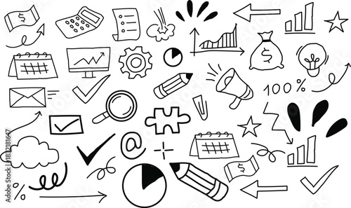 Hand- Drawn Doodle Icons for Business and Finance hand-drawn