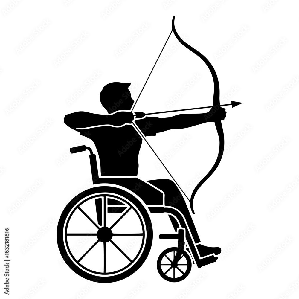 Ταπετσαρία Silhouette of disabled man in wheelchair shooting with bow and arrow Vector illu