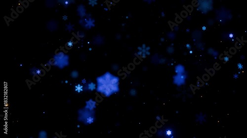 Winter background with lots of blue snowflakes and glowing lights. The luminous elements add a sense of celebration and coziness, reminding of New Year and Christmas decorations. 2026