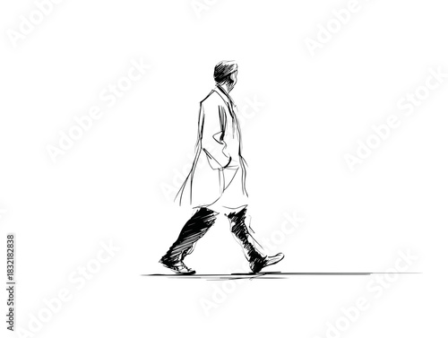Silhouette of a Man Walking in a Minimalist White Urban Environment with Strong Contrast