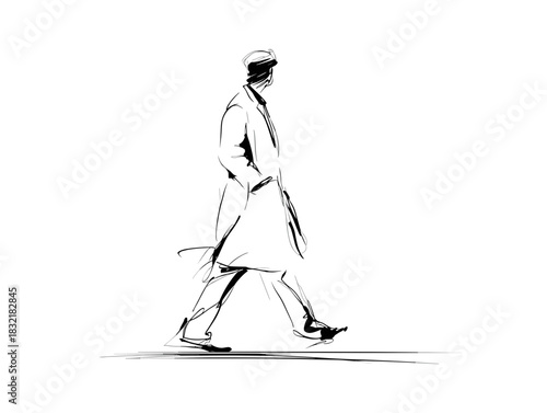 Silhouette of a Man Walking in a Minimalist White Urban Environment with Strong Contrast