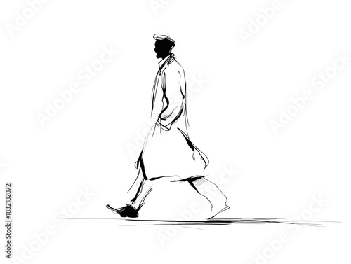 Silhouette of a Man Walking in a Minimalist White Urban Environment with Strong Contrast