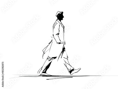 Silhouette of a Man Walking in a Minimalist White Urban Environment with Strong Contrast