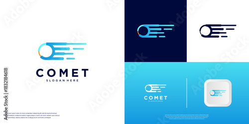 Abstract comet logo with the concept of science, space research, graphic design illustration.