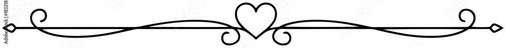 © Katarzyna - Elegant floral text divider with heart symbol vector line art border for wedding invitation or book decoration