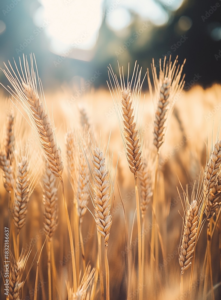 Obraz premium Golden Wheat Field Basking in Sunlight During Late Afternoon