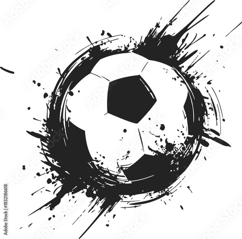 Soccer ball sketch hand drawn with dynamic ink splatter effect. Vector illustration