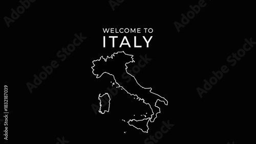 Outline map of Italy with Welcome to Italy text.