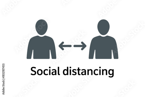 Illustration of social distancing with two figures and directional arrows