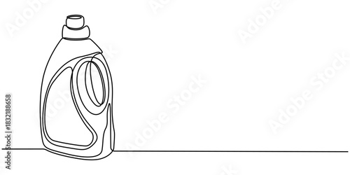 Detergent spray bottle dispenser vector. One line continuous drawing illustration. Hand drawn linear silhouette icon. Cleaning product, chemical household supplies. Minimal design.