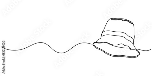 One line art cowboy hat - Minimalist continuous line drawing of western style hat vector illustration, Continuous one line drawing of men hat, Single line drawing of cowboy hat, Vector continuous one