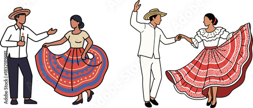 Mexican folk dancers in traditional attire performing a vibrant and colorful celebration