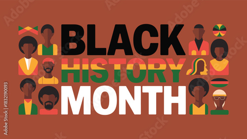 Celebrating Black History Month: Vector Illustration with Diverse People and Traditional African Colors for Cultural Awareness and Recognition during February.