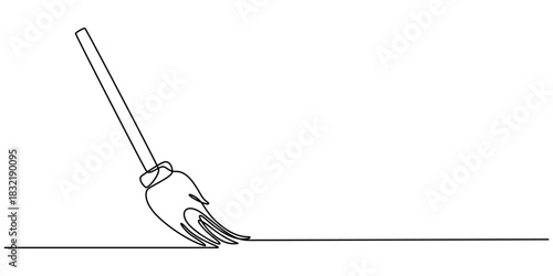 Continuous one line drawing of mop and bucket. Cleaning concept. Simple vector illustration, Single line draw design vector graphic illustration. Cleaning tools one line colored continuous drawing.
