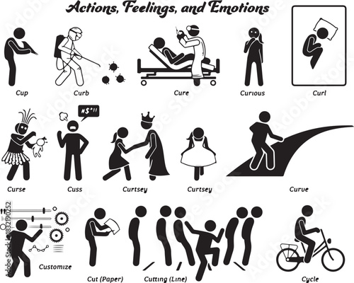 Black silhouette vector icon set of business people, office workers, students, and family figures